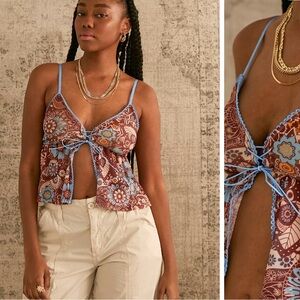 Women’s size XS urban outfitters Bohemian Y2K Floral Print tie up open top